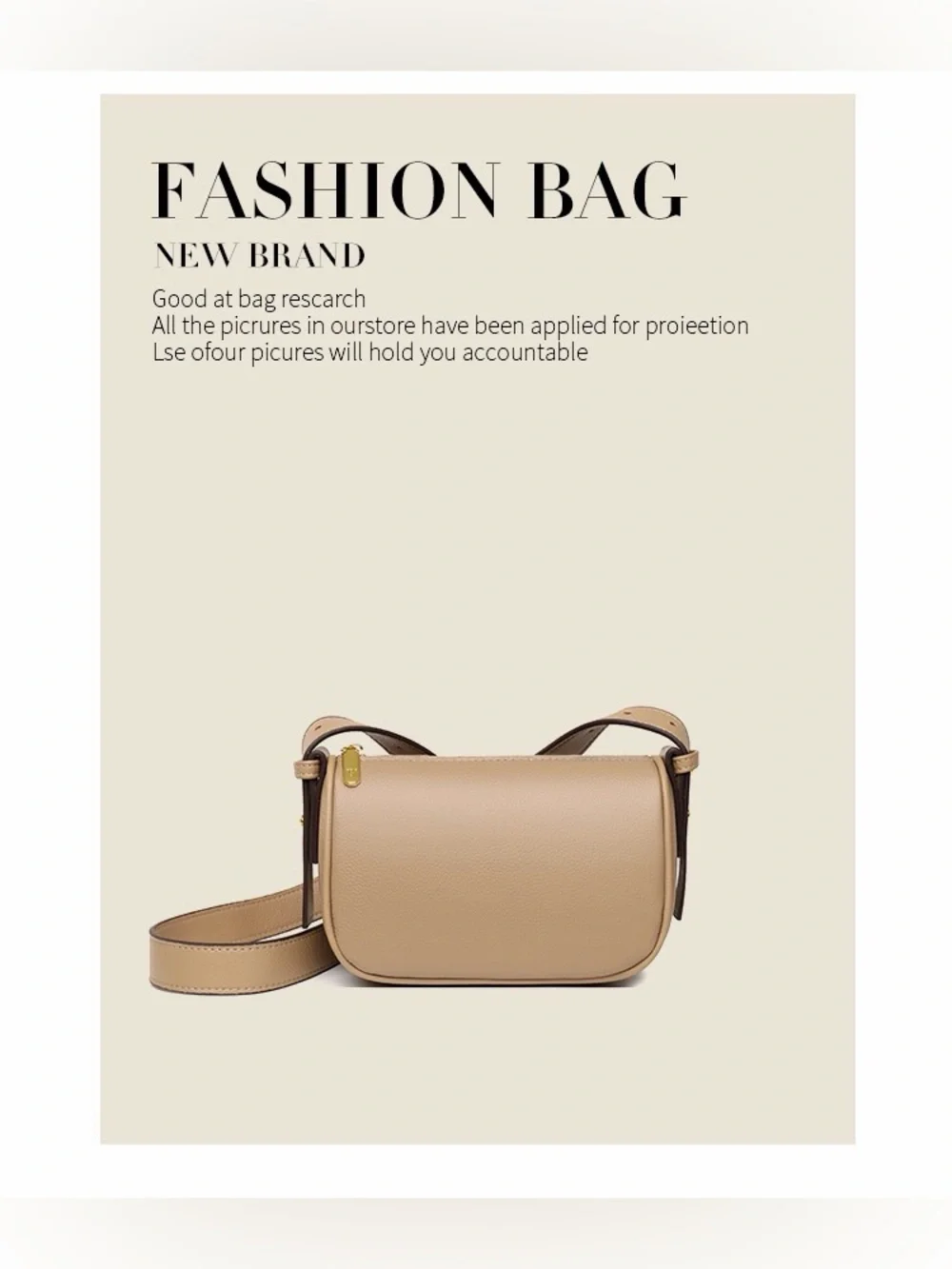 Genuine Leather Crossbody Bag in Khaki- Minimalist Women's Shoulder Bag